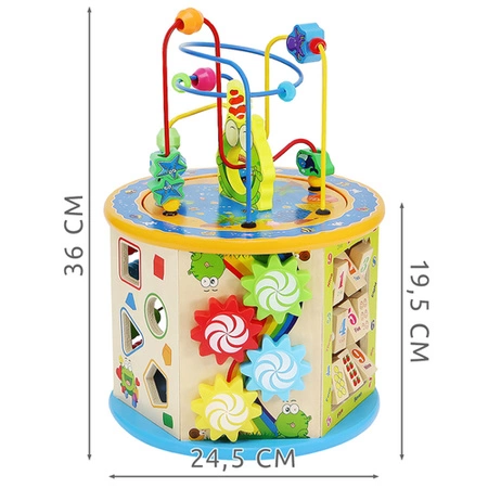 Kostka Drewniana Edukacyjna Sorter 8w1 Montessori Labirynt Skrzynka Zegar KRUZZEL