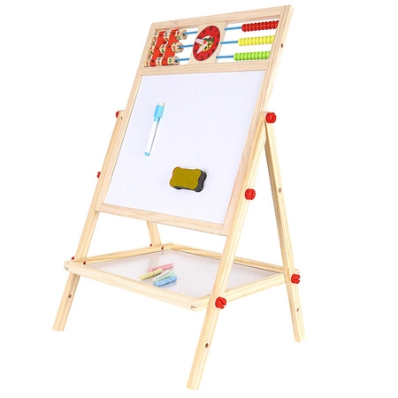 Tablica Magnetyczna Suchościeralna Kredowa Stojąca Dwustronna Drewniana 6w1 KRUZZEL
