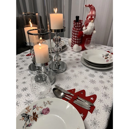 Obrus Świąteczny na Stół Boże Narodzenie Święta Biały Śnieżynki 180x140 cm RUHHY