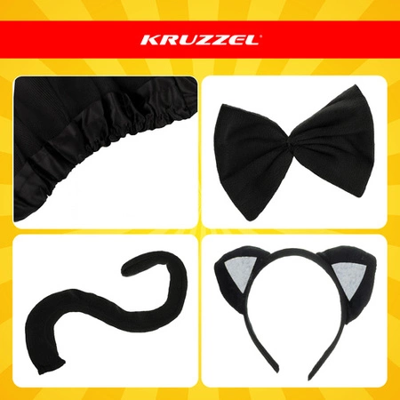 Strój Kota KRUZZEL Czarny Kot dla Dziewczynki Przebranie Kostium Zestaw 4w1