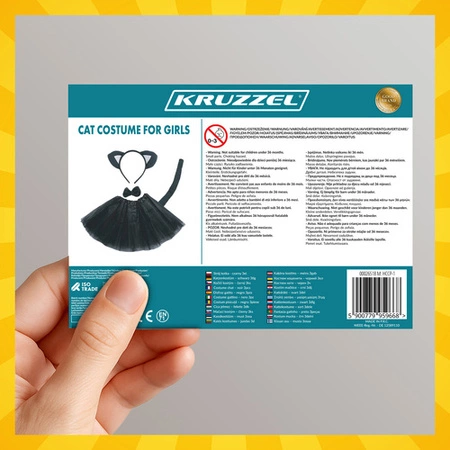 Strój Kota KRUZZEL Czarny Kot dla Dziewczynki Przebranie Kostium Zestaw 4w1