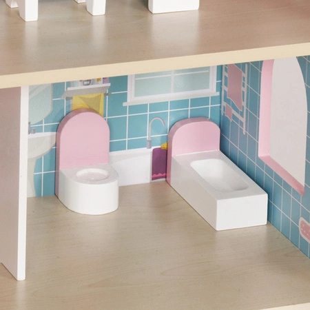 Domek dla Lalek Drewniany Duży Oświetlenie LED Mebelki Akcesoria 3 Poziomy Kruzzel 26364