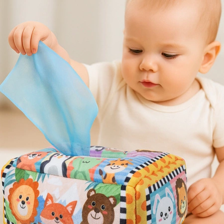 Sorter Pudełko z Chusteczkami Pluszowe Montessori Sensoryczne dla Dzieci 0+ Kruzzel 26289