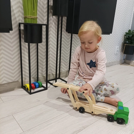 Laweta Ciężarówka Tir Drewniana Składana Zestaw + 4 Auta Autka Samochodziki