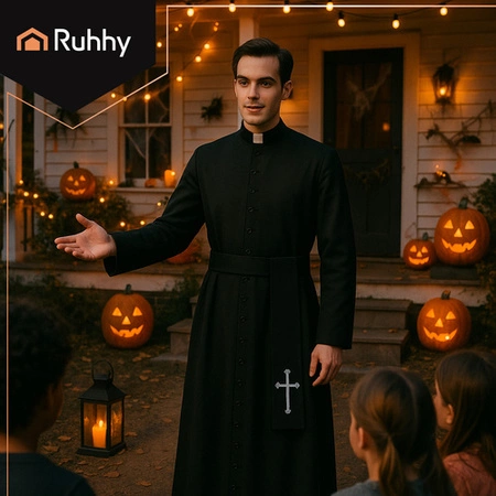 Strój Księdza Karnawałowy Sutanna Ksiądz dla Dorosłych Kostium na Halloween Ruhhy 26174