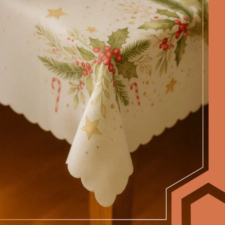 Obrus Świąteczny na Stół RUHHY Plamoodporny Boże Narodzenie Biały 140x220cm