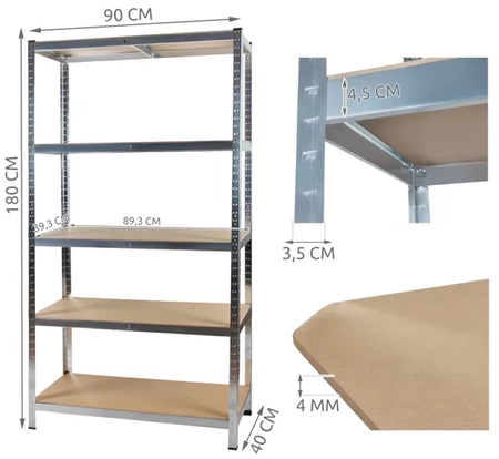 Regał Metalowy Magazynowy 180x90x40 cm Garażowy 5 Półek 875kg do Garażu 2w1 MALATEC