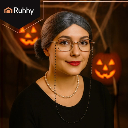 Strój Babci Kostium Starszej Pani Babcia Peruka Okulary Perły na Halloween Ruhhy 26149