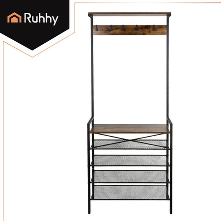 Regał Stojący z Wieszakiem Ruhhy 4 Półki Organizer do przedpokoju LOFT