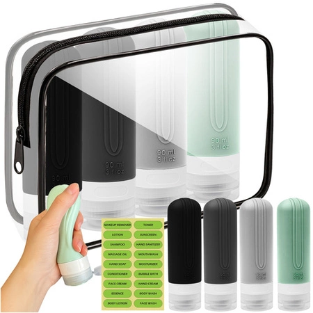 Silikonowe Butelki Podróżne do Samolotu na Kosmetyki Pojemniki Kosmetyczka Trizand 25760