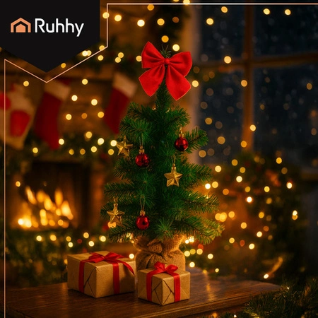 Choinka Sztuczna 45 cm RUHHY na Stół i Komodę Jak Żywa Gęsta z Dekoracją