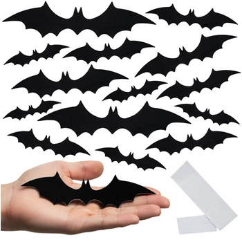 Nietoperze Naklejki 3D na Halloween Czarne Dekoracja Różne Rozmiary 56szt Ruhhy 26026