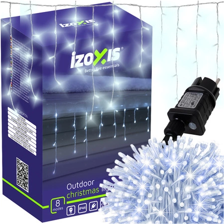 Lampki Choinkowe 300 LED Flash 15m IZOXIS Zew Sople Kurtyna Zimne Białe
