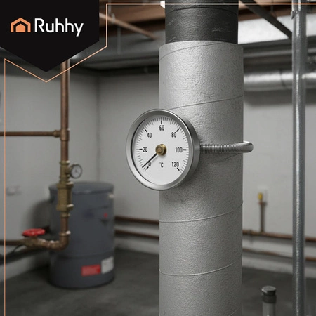 Termometr Tarczowy Okrągły 120°C na Rurę Bimetalowy Przylgowy do Pieca 63mm Ruhhy 26557