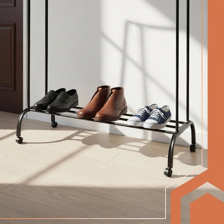 Wieszak na Ubrania RUHHY Metalowy Podwójny z Półką i Kółkami do Garderoby 27084