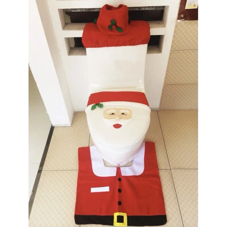 Łazienkowy Zestaw Świąteczny Dywanik WC Mikołaj Pokrowiec Święty Łazienki RUHHY