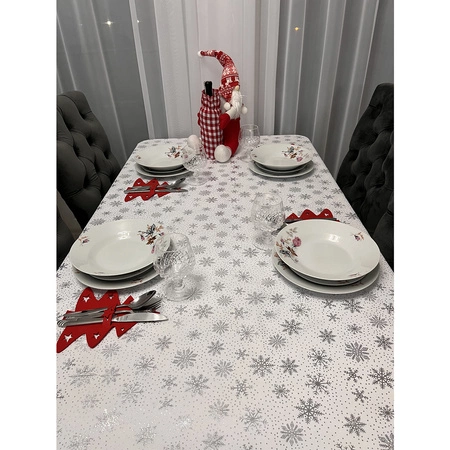 Obrus Świąteczny na Stół Boże Narodzenie Święta Biały Śnieżynki 260x140 cm RUHHY