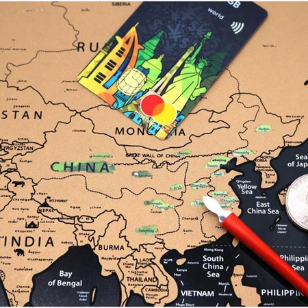 Mapa Świata Zdrapka na Prezent Dekoracja Plakat Duża Świat Tuba + Akcesoria MALATEC