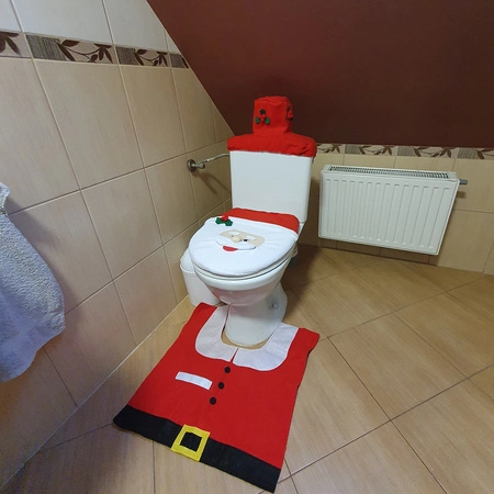 Łazienkowy Zestaw Świąteczny Dywanik WC Mikołaj Pokrowiec Święty Łazienki RUHHY