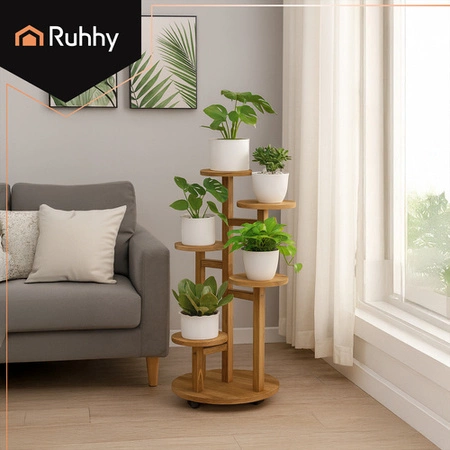 Kwietnik Stojący Drewniany Wysoki na Kwiatki Rośliny Stojak 6-Poziomowy Ruhhy 26041