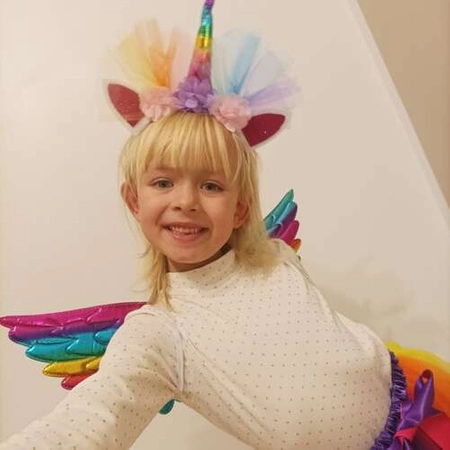 Strój Jednorożec Spódniczka Kostium Przebranie Skrzydła Tęczowy Opaska Bal KRUZZEL