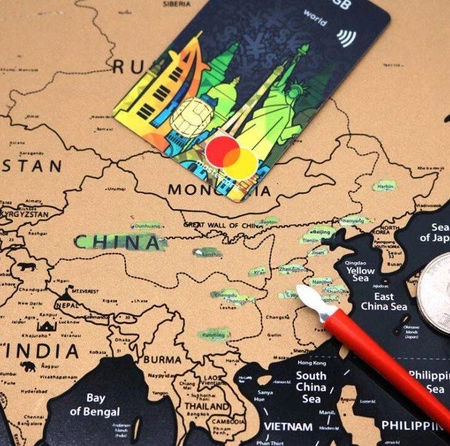 Mapa Świata Zdrapka Prezent dla Podróżnika Złota Plakat + Akcesoria Flagi MALATEC