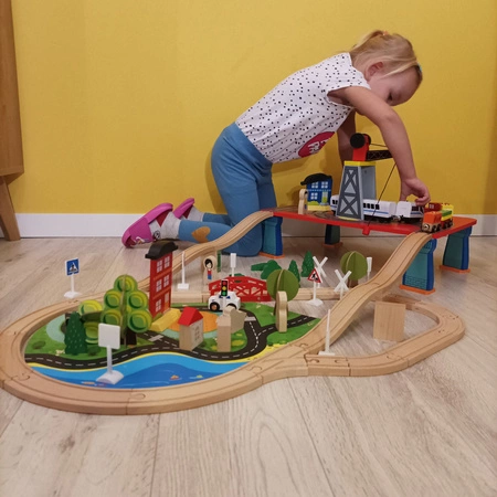 Drewniana Kolejka Tory Pociąg na Baterie 330cm XXL KRUZZEL