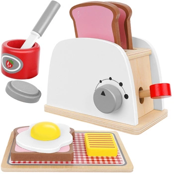 Drewniany Toster Zestaw + Akcesoria z Akcesoriami na Prezent dla Dzieci KRUZZEL
