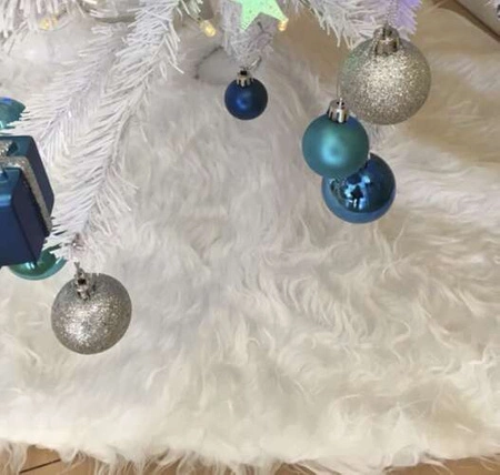 Dywanik pod Choinkę Mata Futerko Biały Dywan 90 cm Duży na Prezenty Okrągły RUHHY