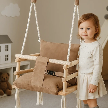 Huśtawka dla Dzieci do Domu Pokoju Dziecka Welurowa Pasy Bezpieczeństwa Beż Kruzzel 26685