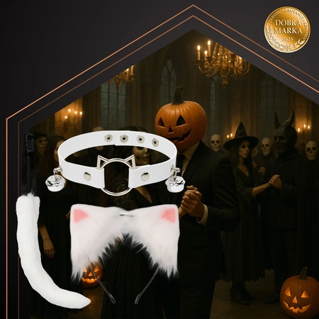 Strój Kota Lisa Wilka RUHHY Ogon Uszy Choker Biały Przebranie 3w1 Therian