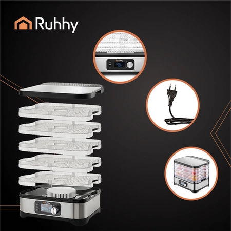 Suszarka do Grzybów Owoców Warzyw Ziół Duża Tacki + Sita Maty Nóż Szczypce RUHHY 25928