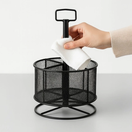 Organizer na Biurko Kredki Przybornik Duży Metalowy Czarny Obrotowy Siatka