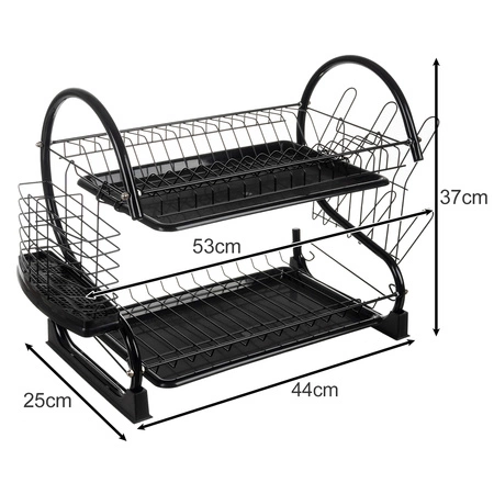 Suszarka do Naczyń Ociekacz Dwupoziomowa Stojąca Czarna Duża na Sztućce RUIHHY