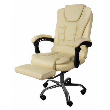 Fotel Obrotowy Biurowy Krzesło Biurowe Obrotowe do Biurka Beżowy z Podnóżek MALATEC