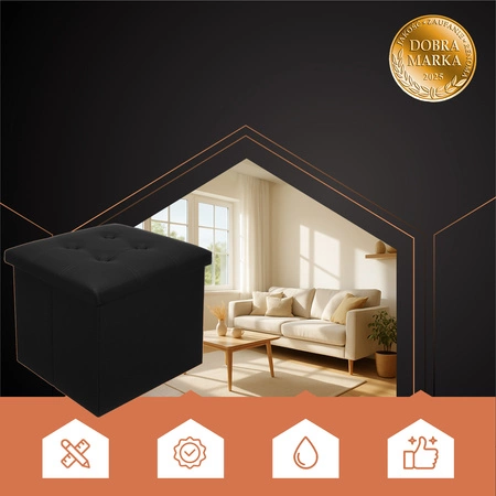 Pufa ze Schowkiem Siedzisko Puf Schowek Kufer Kostka z Ekoskóry Składana Ruhhy 25779