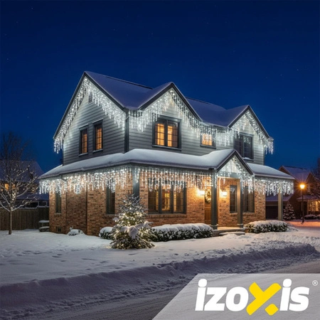 Lampki Choinkowe 500 LED Flash 22,5m IZOXIS Zew Sople Kurtyna Zimne Białe 26705