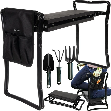 Klęcznik Ogrodowy Taboret Krzesło Składany Stołek 3w1 Ławka + Przybornik GARDLOV
