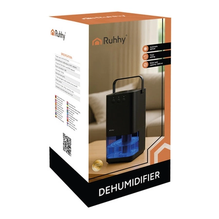 Osuszacz Powietrza Pochłaniacz Wilgoci Cichy Podświetlenie LED + Timer 1,4L czarny Ruhhy 26494