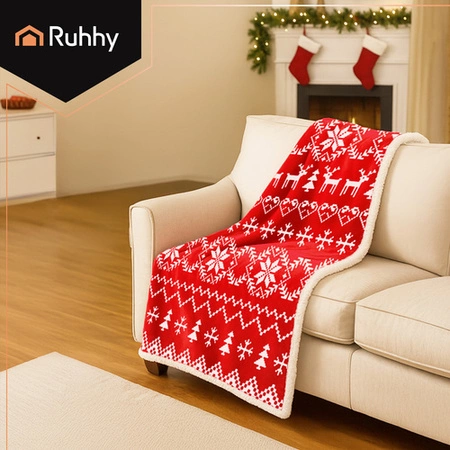 Koc Narzuta Kapa Pled na Łóżko RUHHY Dwustronny Świąteczny Baranek 130x170