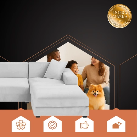 Pokrowiec na Narożnik Kanapę Leżankę Jasno Szary Welur Elastyczny 190-230cm Ruhhy 26182