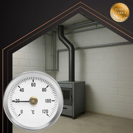 Termometr Tarczowy Okrągły 120°C na Rurę Bimetalowy Przylgowy do Pieca 63mm Ruhhy 26557