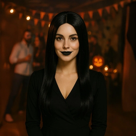 Peruka Damska Długa Soulima Dwa Warkocze Proste Włosy z Siatką Czarna Party