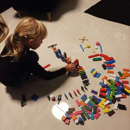 Klocki Drewniane Układanka Domino Kolorowe Duża Gra dla Dzieci Zestaw Torba KRUZZEL