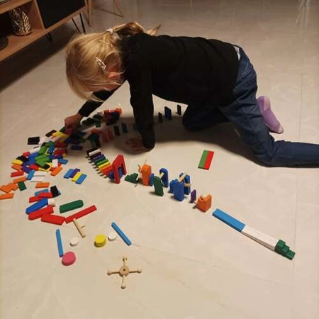 Klocki Drewniane Układanka Domino Kolorowe Duża Gra dla Dzieci Zestaw Torba KRUZZEL