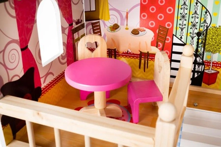 Domek dla Lalek Drewniany Duży + LED Akcesoria Meble Mebelki Zestaw Willa KRUZZEL