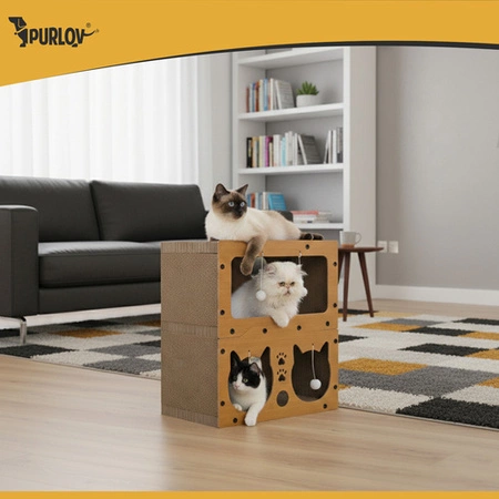 Drapak Domek dla Kota Purlov Dwupiętrowy Legowisko z Tektury i HDF
