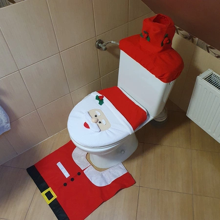 Łazienkowy Zestaw Świąteczny Dywanik WC Mikołaj Pokrowiec Święty Łazienki RUHHY