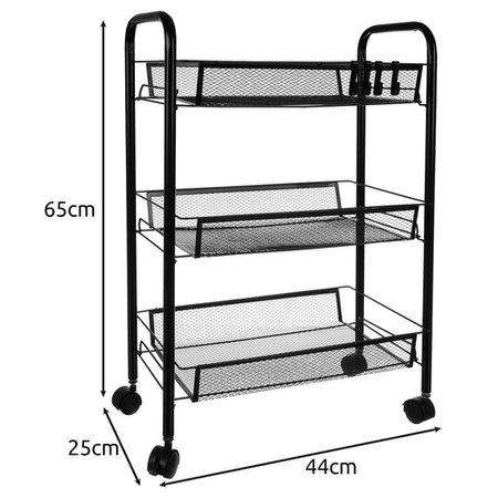Regał Mobilny na Kółkach Wózek Kuchenny 3 Półki Czarny Szafka Półka Kuchni RUHHY