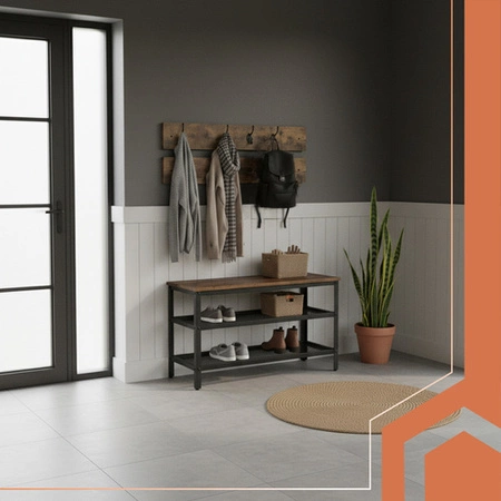 Szafka Regał na Buty z Wieszakami Ruhhy Ławka Brązowa Loft Industrial